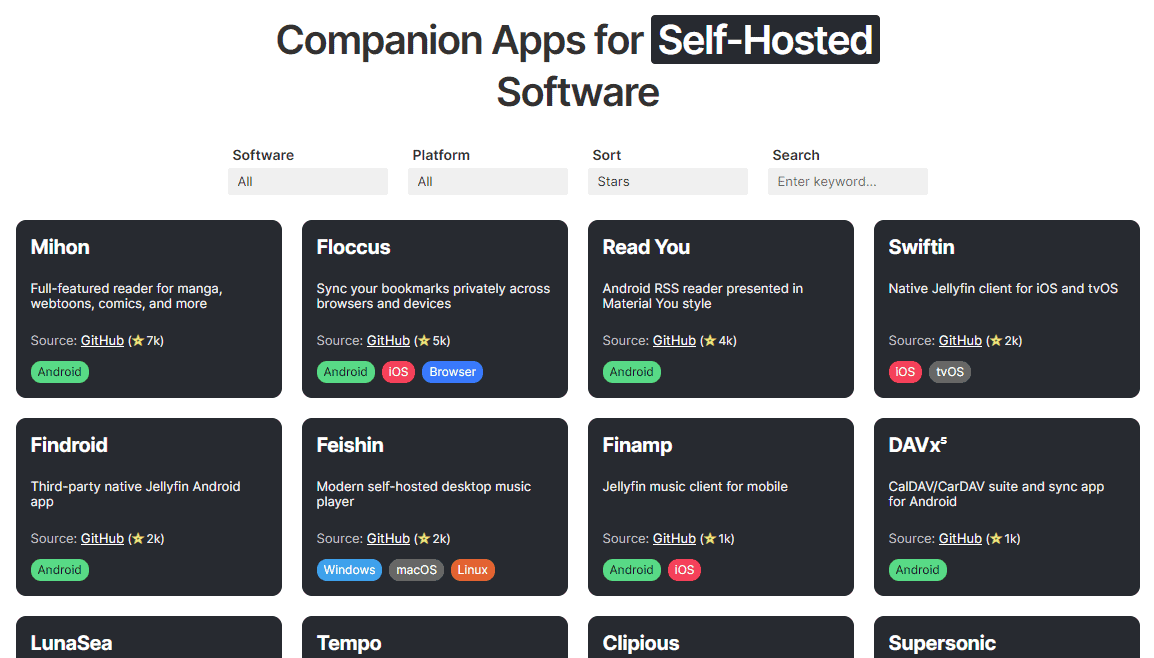 Introducing selfh.st/companions, a Directory of Companion Apps for Self-Hosted Software Post image