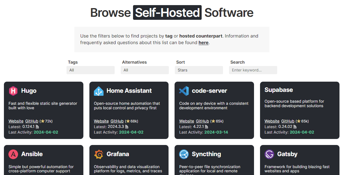 Introducing selfh.st/apps, a Directory of Self-Hosted Software Post image