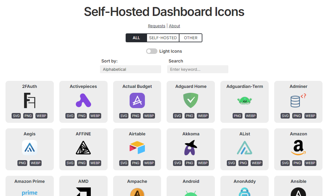 Introducing selfh.st/icons, a Collection of Self-Hosted Dashboard Icons Post image